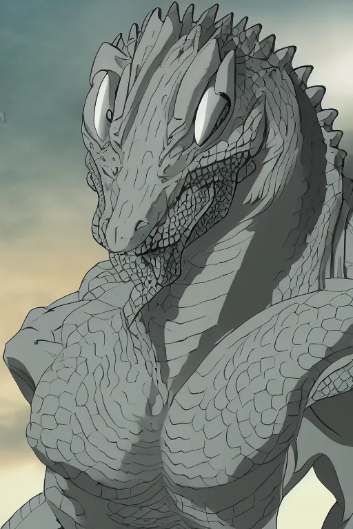 Image similar to lizardman, gray scales, anime, hd,