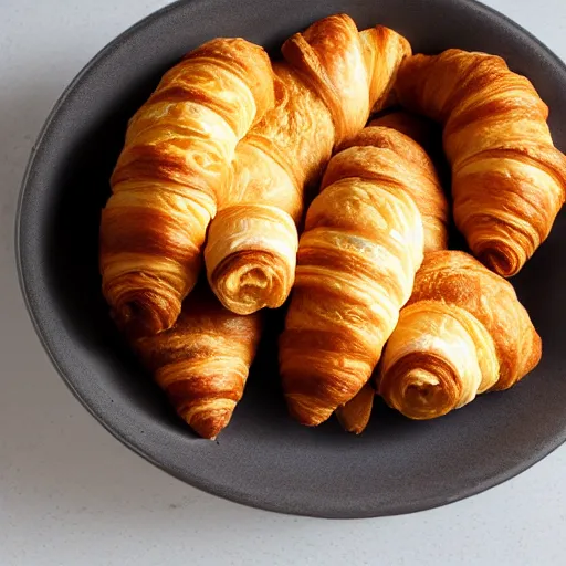 Image similar to croissants in a ceramic bowl