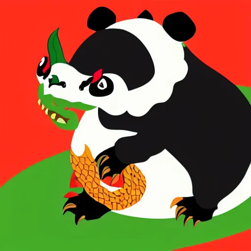 Image similar to vector art of welsh dragon and panda mixed, intercrossed, chimera, adobe illustrator