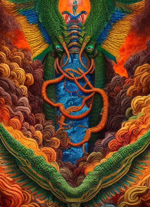 Prompt: : Quetzalcoatl shamen fantasy, fantasy magic, , intricate, sharp focus, illustration, highly detailed, digital painting, concept art, matte, jahbu art and Paul lewin and kehinde wiley, masterpiece