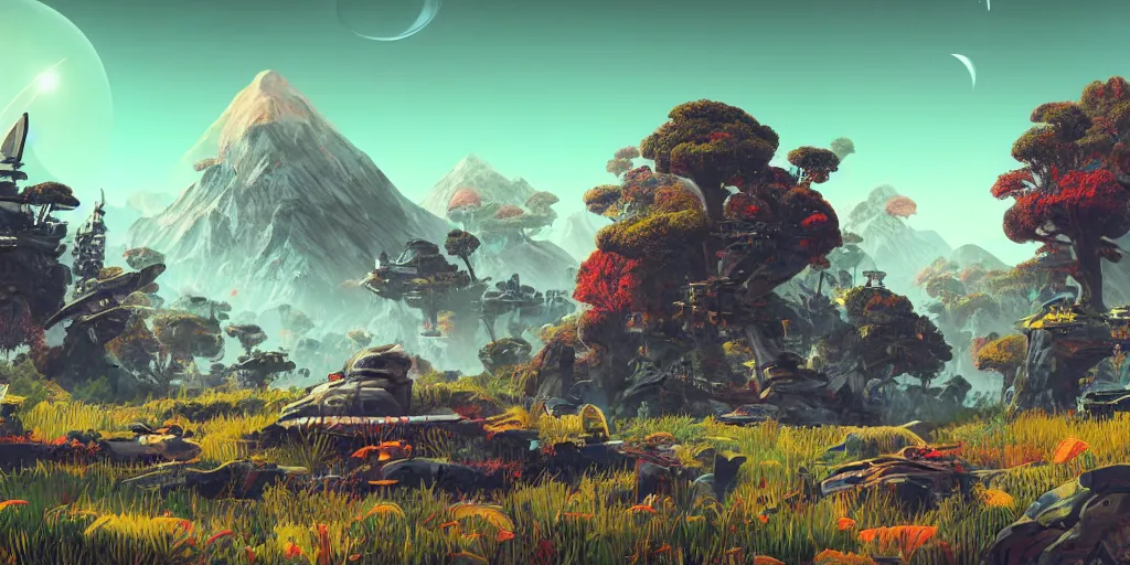 Image similar to 3d rendered landscape with a lot of details by james jean in no mans sky style , redshift, octane