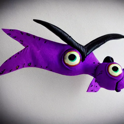 Prompt: flying purple monster with 1 eye and 1 horn