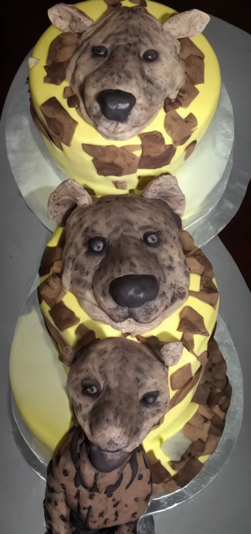 Image similar to birthday cake with a hyena sitting on top of the cake