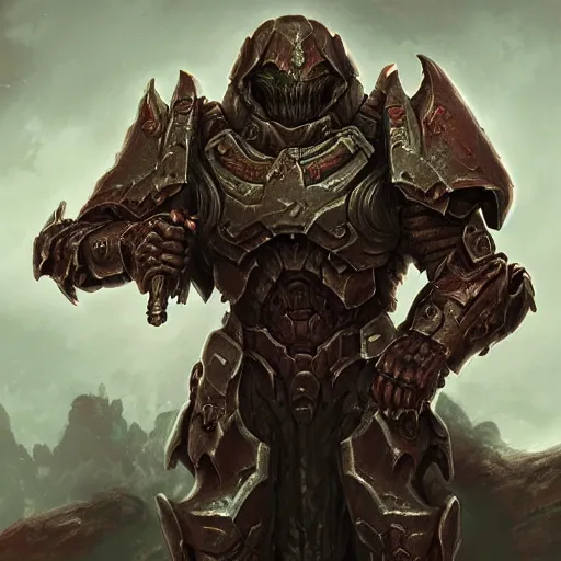 Image similar to fantasy art of doom slayer, intricate, smooth detailed, marine armor, cgsociety, doom hell theme