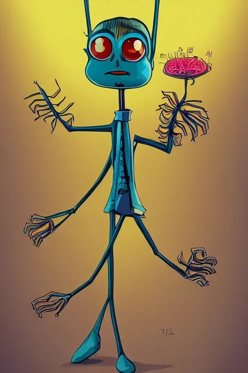 Prompt: colorful full body shot of a thin anthropomorphic cockroach with big eyes wearing a suit, with long thin antennae, trending on artstation, trending on deviantart ,backlighting, 8k, hyper detail illustration, symmetrical, correct proportions, illustration by tim schafer, vibrant colors, by tim burton, by pixar