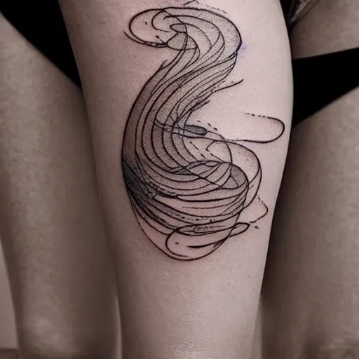 Image similar to tattoo sketch of a ocean, on a yellow paper, ornamental, line art, minimalism, tatto for leg