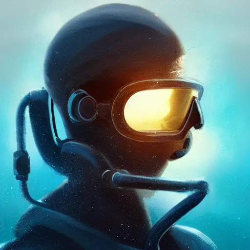 Image similar to a profile photo of a diver in an ocean, side profile, sci-fi, elegant, sinister,highly detailed, digital painting, artstation, concept art, smooth, sharp focus, illustration