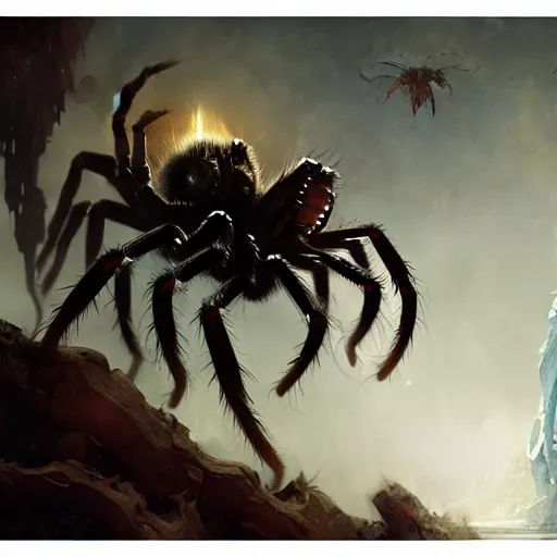 a white giant spider crawl out of a wolf mouth by | Stable Diffusion