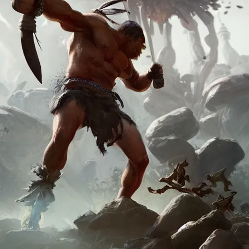 Image similar to barbarian fist fight big insect, 8 k, trending on by tooth wu and greg rutkowski