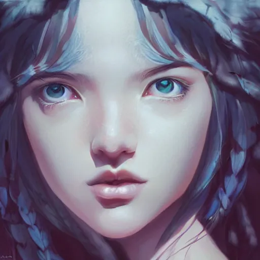 Prompt: a beautiful scenic painting of a beautiful young woman that looks like princess mononoke by artgerm and wlop and wes anderson and spike jonze