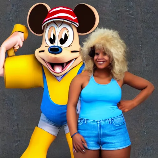 Image similar to 3 d render, portrait, upper body shot, mid shot, anthropomorphic mouse, female, wearing denim short shorts and a off yellow tank top shirt, in the style of rescue rangers