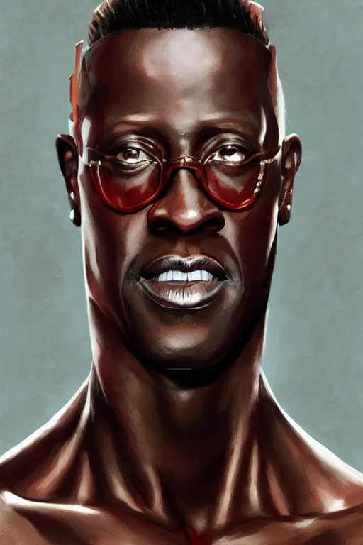 Image similar to Portrait of Wesley Snipes as Flash, DC, justice league, cinematic lighting, intricate, elegant, highly detailed, digital painting, artstation, painted by Artgerm and Mark Waid and Greg Rutkowski and Mandy Jurgens and Snyder