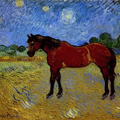 Prompt: a painting of a horse, by ( ( ( ( ( ( ( vincent van gogh ) ) ) ) ) ) ) claude monet