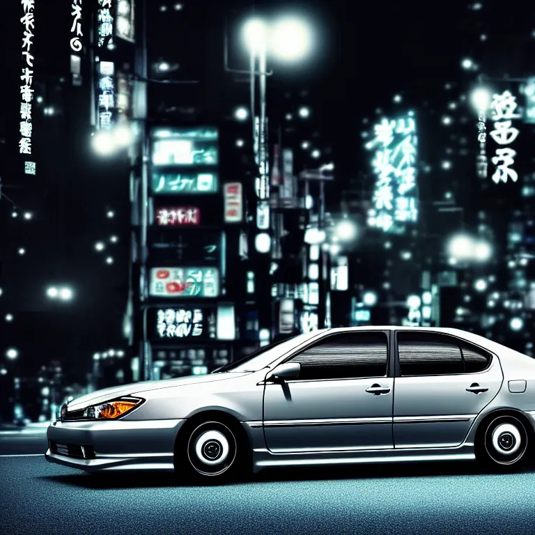 Image similar to Toyota Aristo, detailed-wheels, Shibuya prefecture, cinematic lighting, photorealistic, highly detailed, night photography