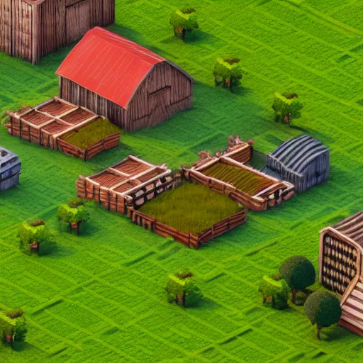 Image similar to isometric farm and village render