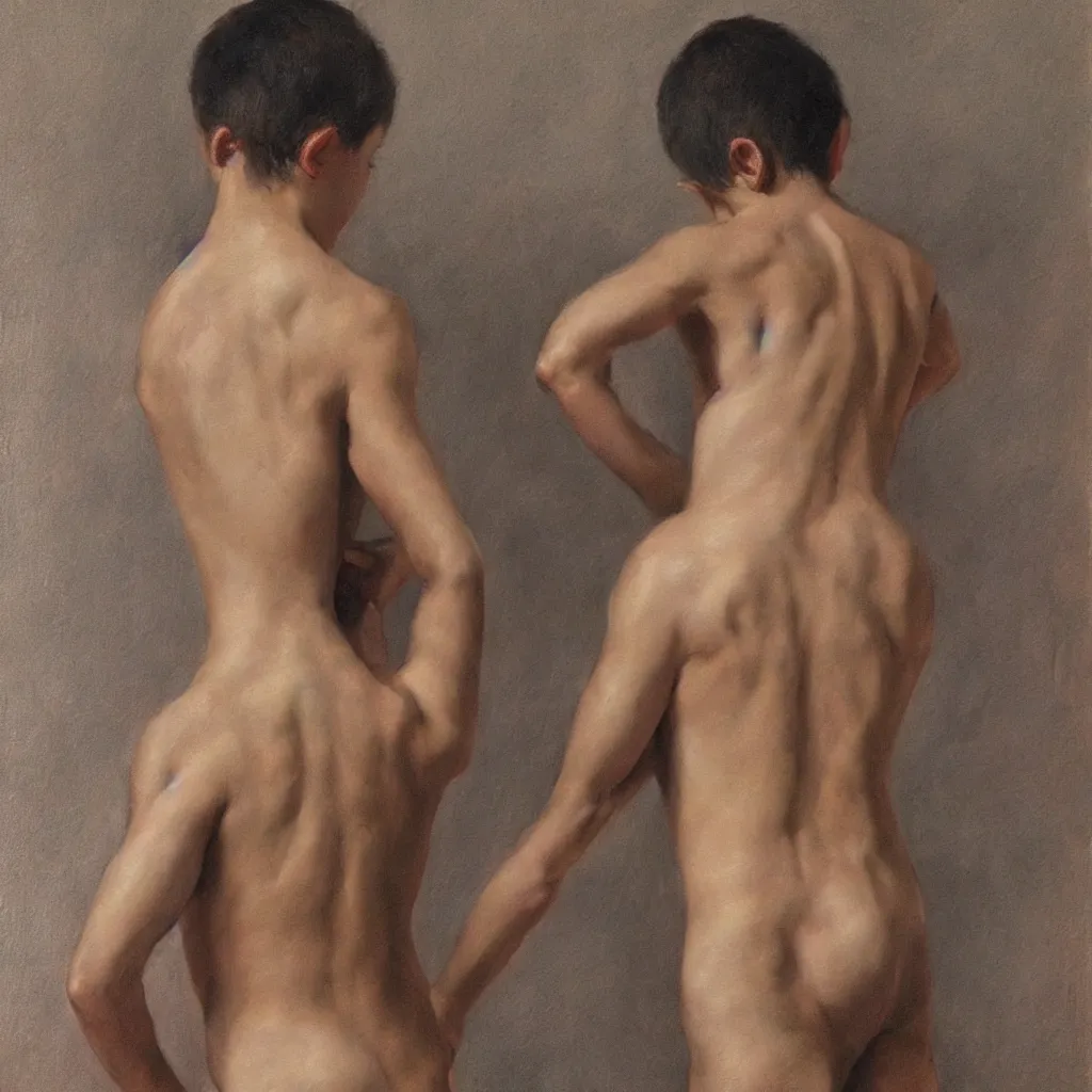 Image similar to painting of a boy back pose