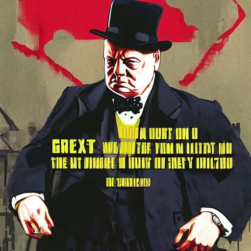 Prompt: winston churchill in gta v, cover art by stephen bliss, boxart, loadscreen