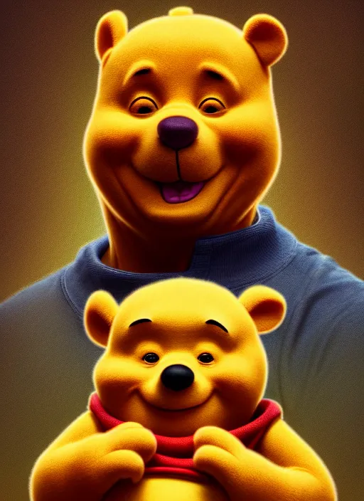 Image similar to winnie the pooh : : polished evil weta cyborg dictator china propaganda poster art president xi jinping : : disney pixar movie still photo : : hi - fructose, sci fi decadent highly - detailed digital painting, golden ratio, octane render, artstation, smooth, sharp focus, scott robertson, artgerm, mucha, loish, wlop : :