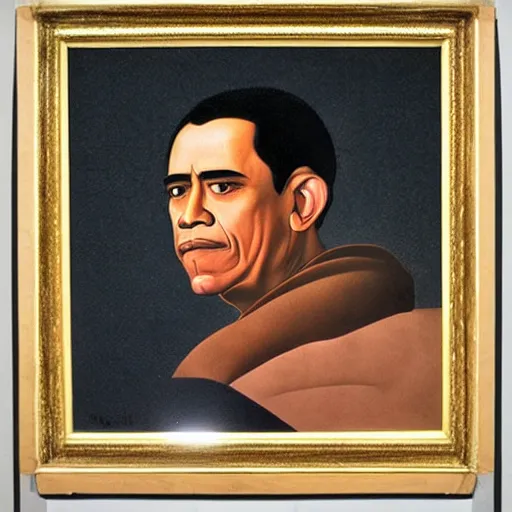 Image similar to Portrait of Obama by Caravaggio, Amedeo Modigliani, kawase hasui and paul klee, shiny pastel tones