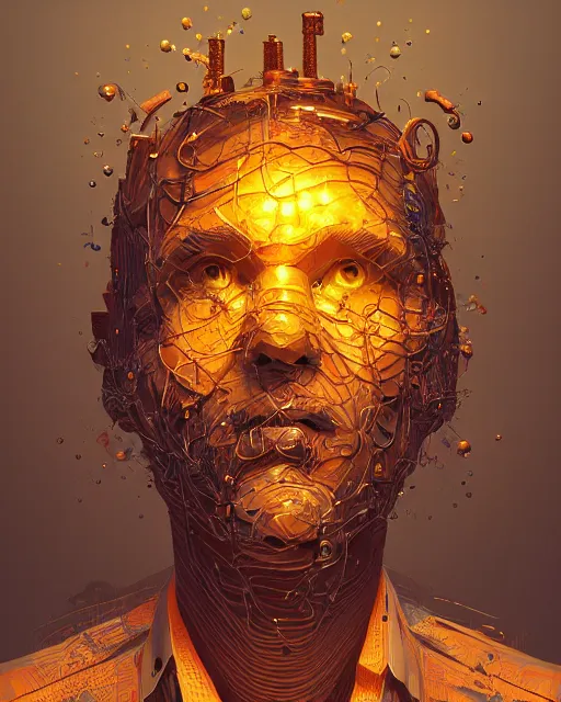 Image similar to portrait of cheeseman, intricate abstract. intricate artwork, by tooth wu, wlop, beeple, dan mumford. concept art, octane render, trending on artstation, greg rutkowski very coherent symmetrical artwork. cinematic, key art, hyper realism, high detail, octane render, 8 k, iridescent accents