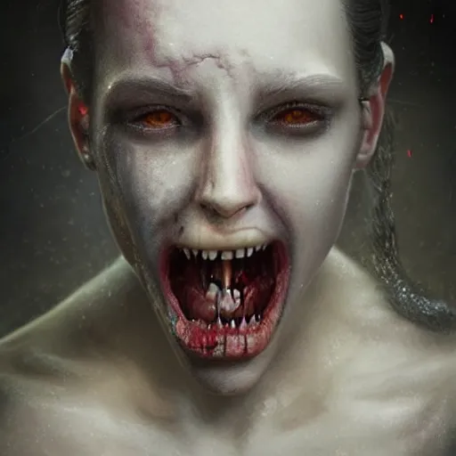 Image similar to hyperrealistic mixed media image of vampire in pain transforming into dust, stunning 3 d render inspired art by greg rutkowski and xiang duan and thomas eakes, perfect facial symmetry, flesh texture, realistic, highly detailed attributes and atmosphere, dim volumetric cinematic lighting, 8 k octane detailed render, post - processing, masterpiece,