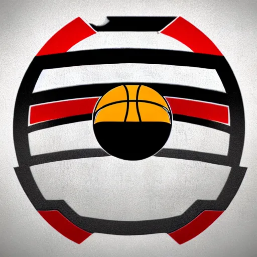 Prompt: a 2 d render logo of a basketball with saturn rings and a white background