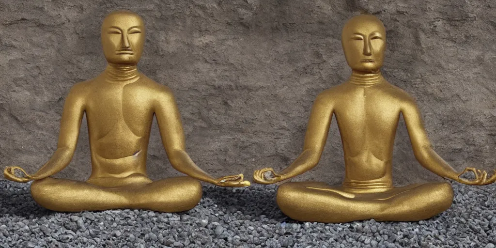 Image similar to golden faceless man in meditation position