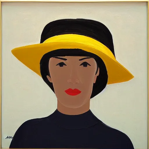 Image similar to woman with hat, by Alex Katz, colorful, oil on canvas