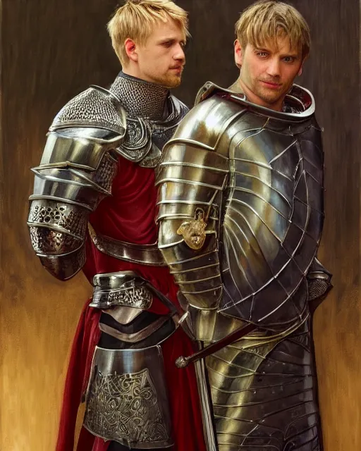 Image similar to attractive arthur pendragon confesses his love to his attractive male knight, they are close to each other, in a quiet moment, they are wearing robes, highly detailed, very intricate, cinematic lighting, by donato giancola and rossdraws and magali villenueve, j. c. leyendecker, featured on artstation