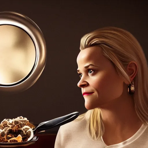 Prompt: hyperrealistic film still of reese witherspoon, holding a spoon, stunning 3 d render, inspired by istvan sandorfi & greg rutkowski & unreal engine, perfect symmetry, dim volumetric cinematic lighting, 8 k octane comprehensive render, extremely hyper - detailed, incredibly lifelike attributes, intricate, real flesh texture, masterpiece, artstation, stunning,