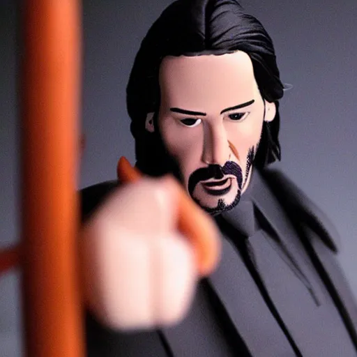 Prompt: Keanu Reeves, stop motion animation, puppet, cinematic, action,