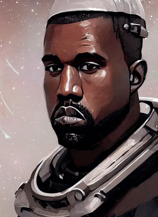 Prompt: pinted portrait of kanye west as a dieselpunk astronaut by greg rutkowski, he is about 3 0 years old, short blond hair, athletic and strong, straight jaw, wearing futuristic space gear, highly detailed portrait, digital painting, artstation, concept art, smooth, sharp foccus ilustration, artstation hq.