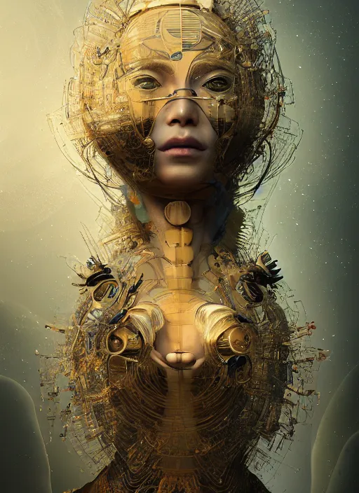 Prompt: portrait of a futuristic geisha cyborg, divine goddess, kintsugi, modern fine art, fractal, intricate, elegant, highly detailed, digital photography, subsurface scandering, by jheronimus bosch and greg rutkowski,