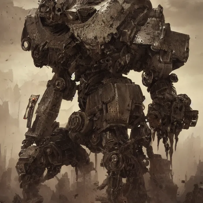 Image similar to gritty mech warrior bot, hyper - detailed, octane render, sharp focus, 4 k ultra hd, fantasy dark art, apocalyptic art