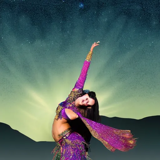 Image similar to Belly dancer looking at a starry sky, epic, digital art, highly detailed, soft light