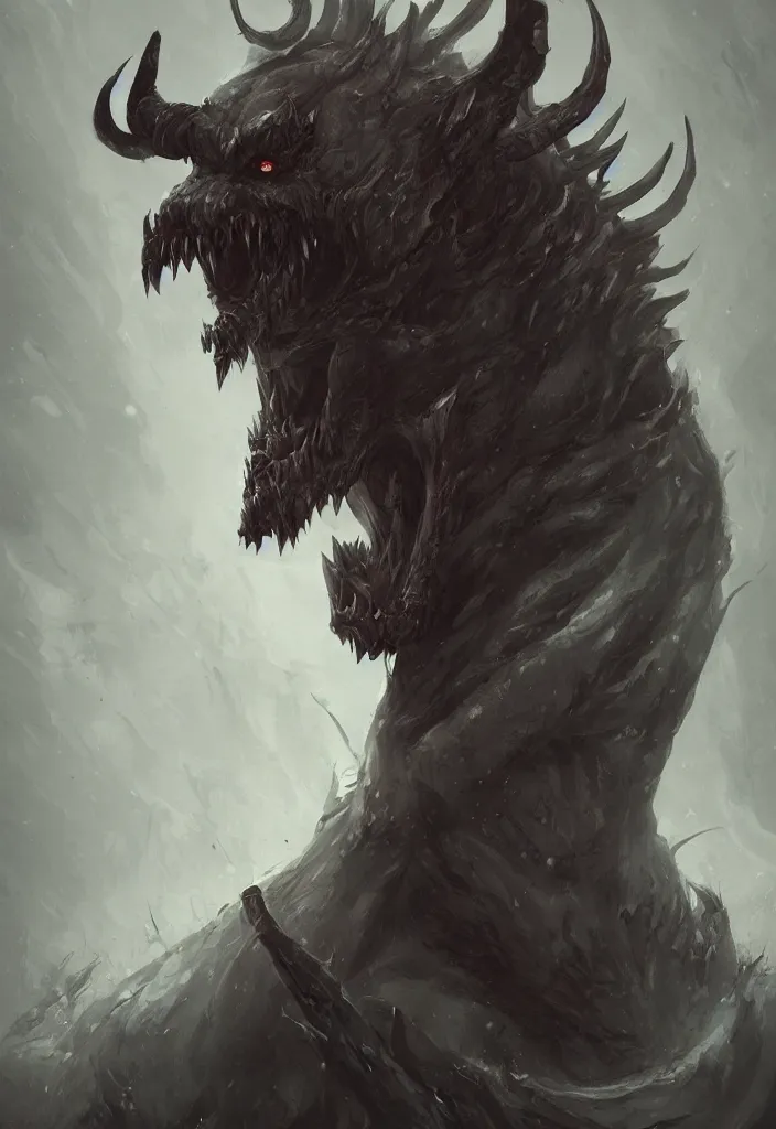 Prompt: a portrait of a gigantic predator as a demon trending on artstation, eerie, fantasy, dark, digital art.