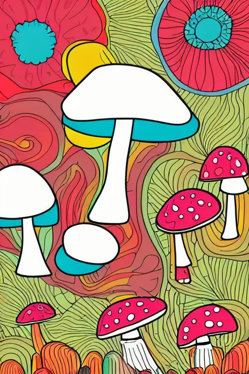 Image similar to minimalist boho style art of a colorful mushroom, illustration, vector art