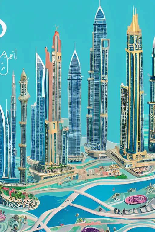 Image similar to dubai, illustration, in the style of katinka reinke