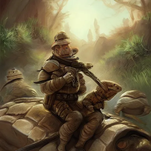 Prompt: white soldier kittens riding turtles, battalion, digital oil painting, trending on artstation