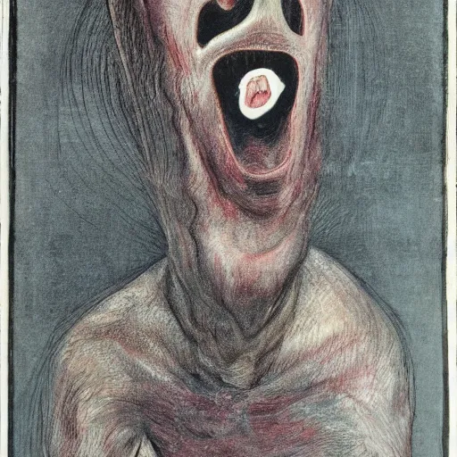 Image similar to four faced creature, drawn by francis bacon