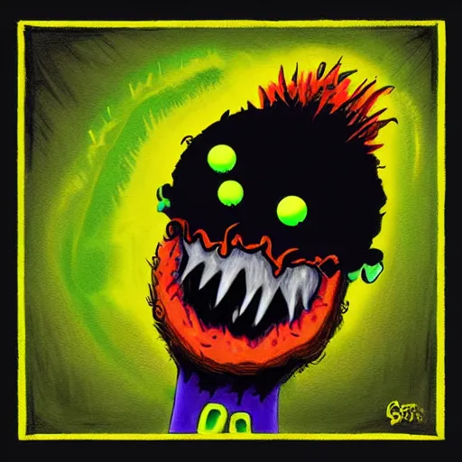 Image similar to a tennis ball monster ,tennis ball,zombie ,chalk digital art, fantasy, magic, trending on artstation, ultra detailed, professional illustration by Basil Gogos