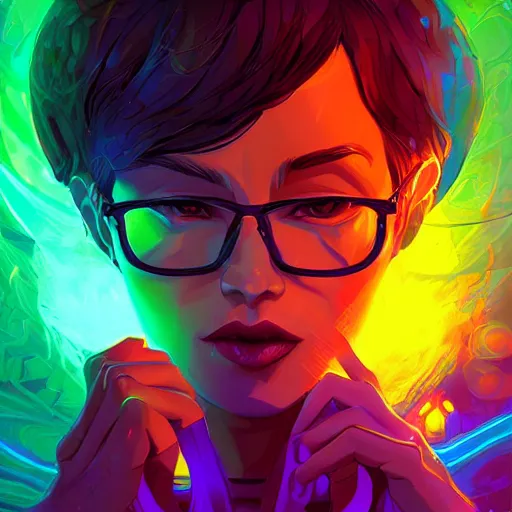 Image similar to skill magic geek inside matrix deepdream radiating a glowing aura stuff loot legends stylized digital illustration video game icon artstation lois van baarle, ilya kuvshinov, rossdraws,