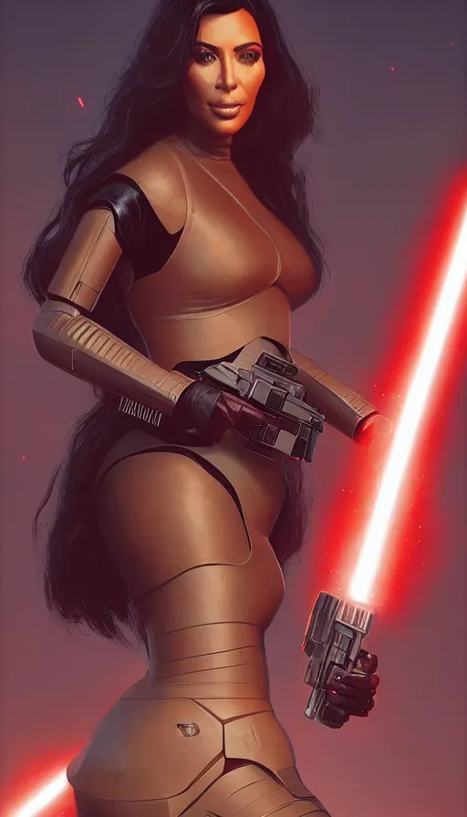 Image similar to kim kardashian : : young woman : : as hot star wars android woman by marvel trading card : : by greg rutkowski, wlop, instagram, unreal engine, ultra hd : :