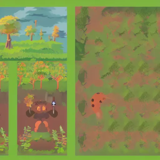 Prompt: forest kitbash scenario game asset pack to kitbash. PNG, vector art, separated, transparent background, 4k, spritesheet Ori and the blind forest. Ghibli studio