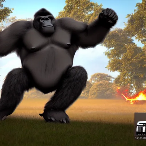 Prompt: giant gorilla destroying airplanes in a movie scene, ultra realistic unreal engine deviantart