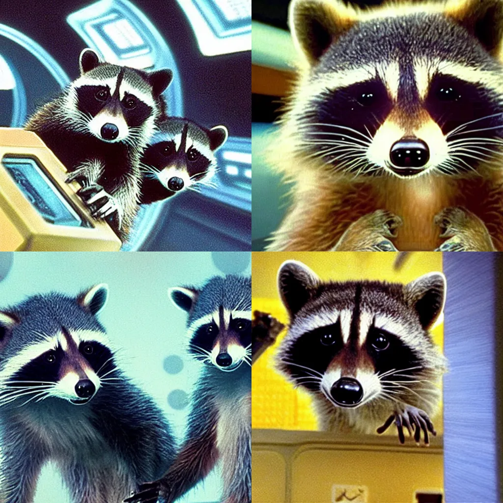 Prompt: raccoons in space in 2001 a space odyssey