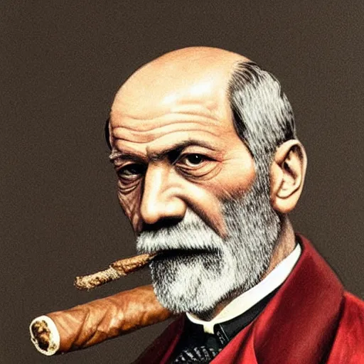 Image similar to portrait of sigmund freud morphed with a monkey smoking a cigar, hyper detailed face