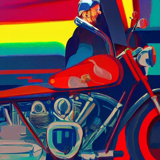 Prompt: 🌈 abstract motorcycle engine portrait of jack nicholson by atey ghailan and edward hopper