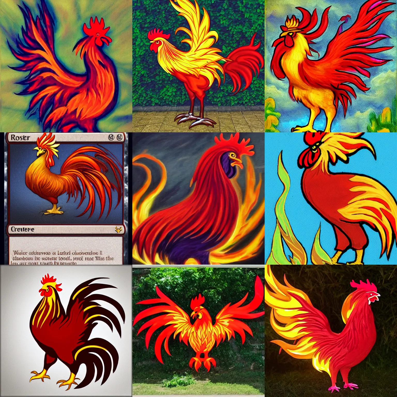 Prompt: rooster phoenix, radiant, fire