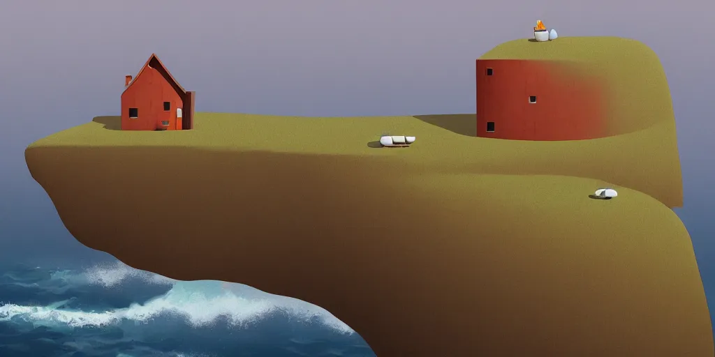 Image similar to a house on a cliff by the ocean by goro fujita